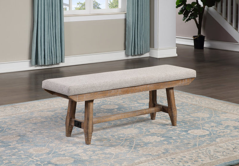 Cedar Dining Bench with Polyester Fabric, Pine Wood, Trestle-Base, 60\"W - Brown 