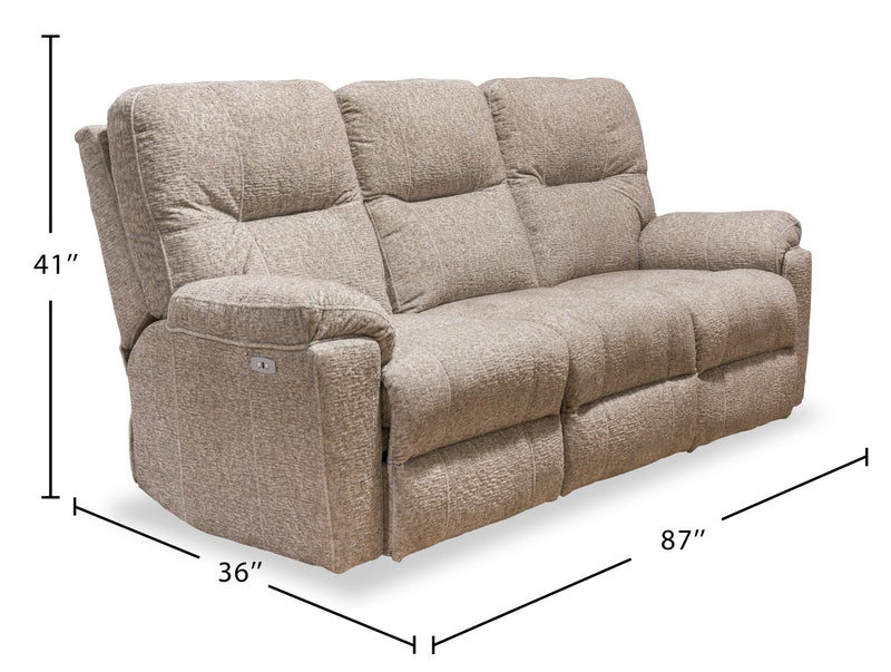 Canadian Made Dawson 87\" Fabric Power Reclining Sofa with USB Port and Accent Pillows - Beige