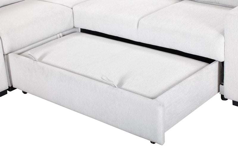 Primo Coast 3-Piece Left-Facing Ivory White Fabric Sleeper Sectional with Storage Chaise and Storage Armrest