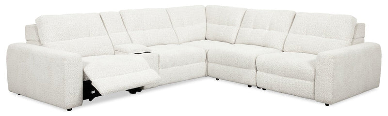 Scott Living Elevate Modular 6-Piece L-Shaped Chenille Fabric Power Reclining Sectional with Storage Console - Beige 