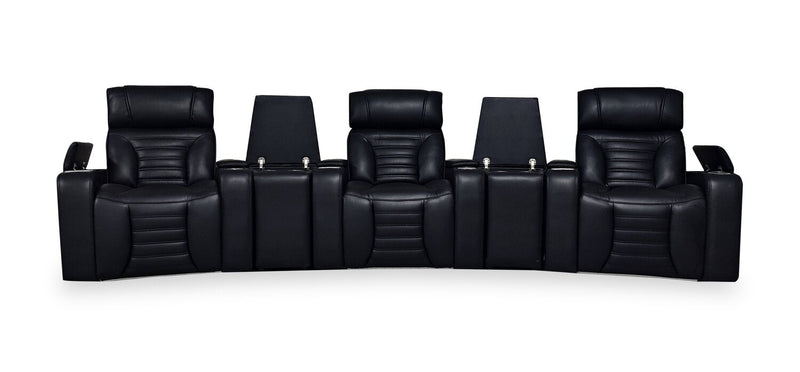 Zen 5-Piece Leather-Look Fabric Home Theatre Power Reclining Sectional with Massage - Black 