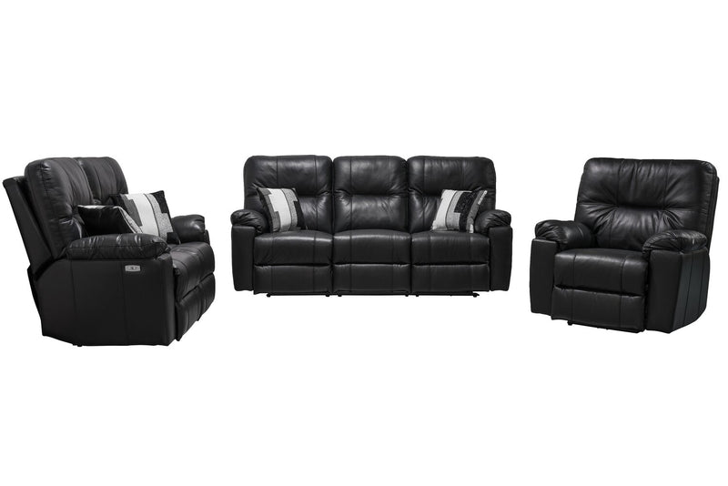 Canadian Made Dawson 87\" Genuine Leather Power Reclining Sofa with USB Port and Accent Pillows - Black