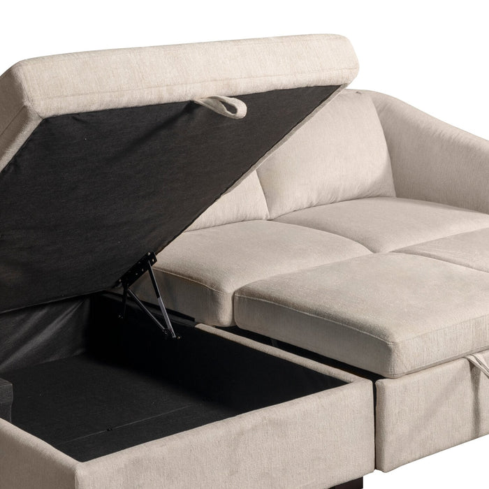 Envy 2-Piece Left-Facing Chenille Fabric Sleeper Sectional with Storage Chaise - Almond Beige