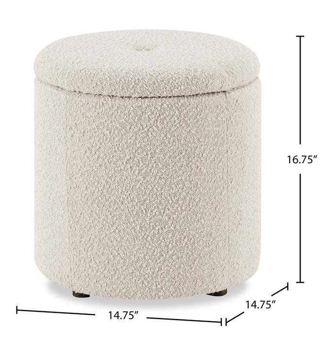 Ontario Round Fabric Storage Ottoman - White