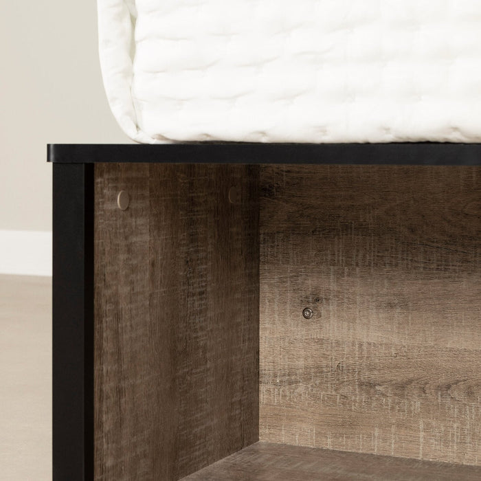 Everley Platform Bed with Built-in Storage & Baskets, Weathered Oak & Matte Black - Twin Size 