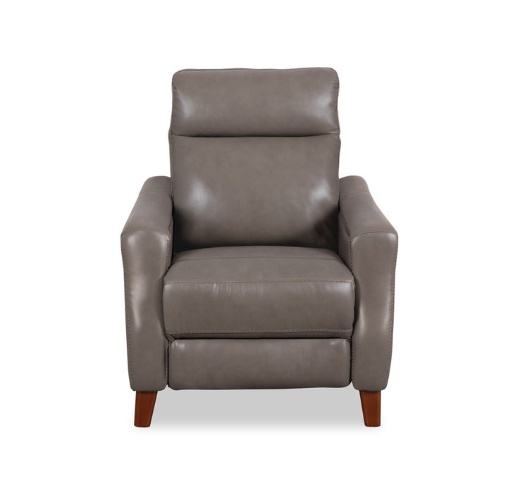 Natalie 32.5\" Grey Top-Grain Genuine Leather Pushback Reclining Chair with Wood Legs