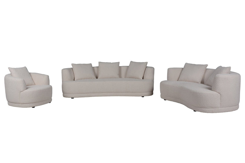 Moon 91\" Fabric Curved Sofa with Accent Pillows - Wooly Almond White 