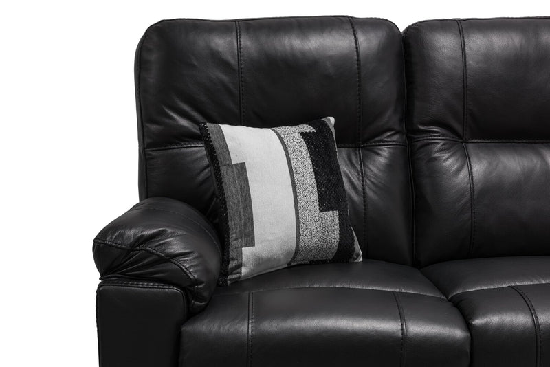Canadian Made Dawson 64\" Genuine Leather Power Reclining Loveseat with USB Port and Accent Pillows – Black
