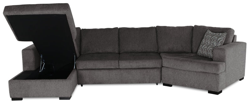 Legend 3-Piece Right-Facing Chenille Cuddler Sleeper Sectional with Chaise - Pewter