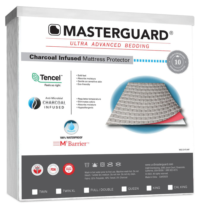 Masterguard® Charcoal King Mattress Protector with 2 Queen Pillows 