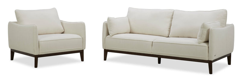 Cindy Crawford Home Gena 38.5\" Cotton White Linen-Look Fabric Chair with Removable Back Cushion