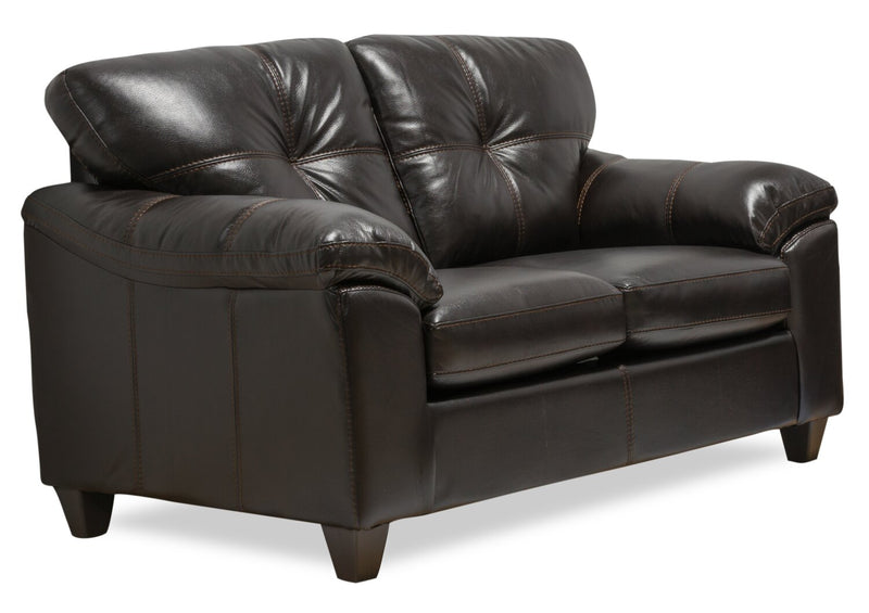 Made in Canada Addison 63\" Leather-Look Fabric Loveseat with Removable Seat Cushions and Tufting - Blackberry Black 