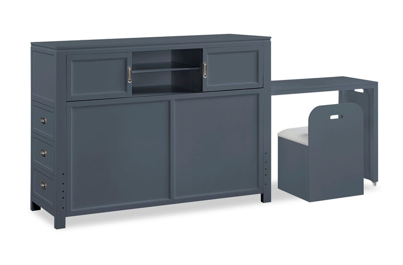 Quinn Full Bookcase Bed with Desk - Blue