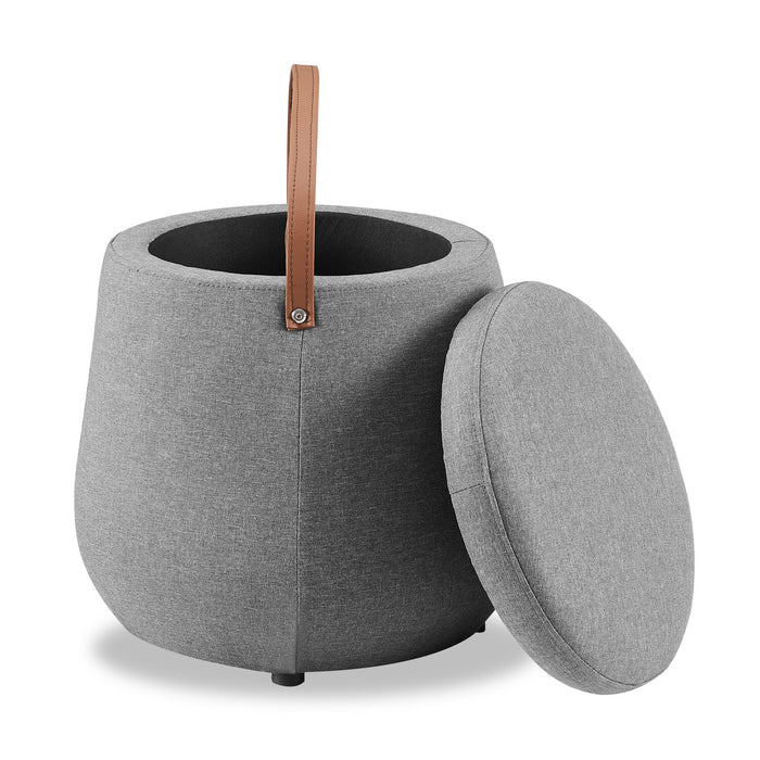 Vancouver Round Fabric Storage Ottoman - Grey