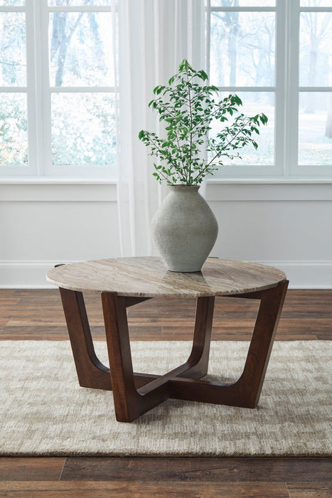 Haydon 36” Modern Coffee Table with Natural Marble - Warm Brown