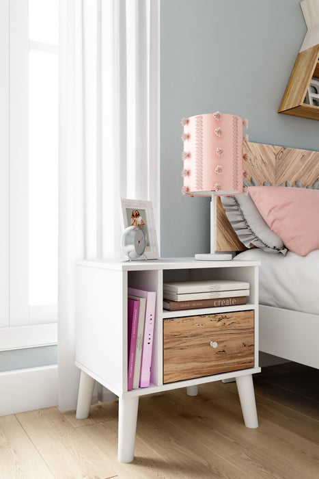 Wolf Bedside 1-Drawer Nightstand, 23.7\"W x 21.9\"H, Modern Mid-Century - Two-tone White & Natural 