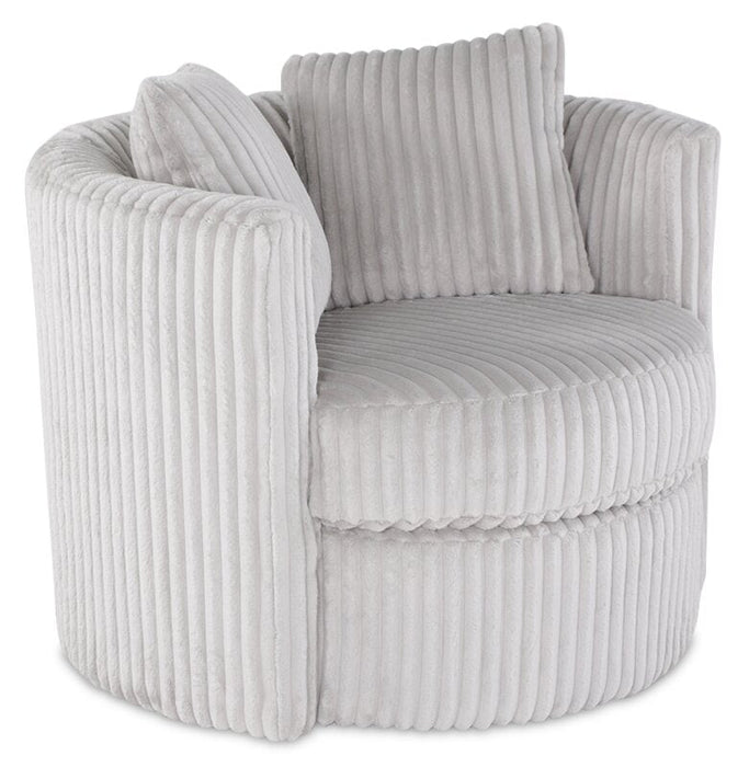 Made in Canada Petite 36\" Chenille Fabric Swivel Cuddler Accent Chair - Groove Mist Grey 