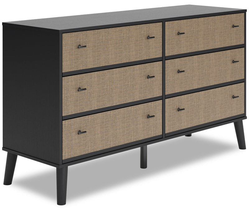 Kylo Bedroom 6-Drawer Dresser, 59\"W x 33.9\"H, Modern Mid-Century - Two-tone Black & Beige 
