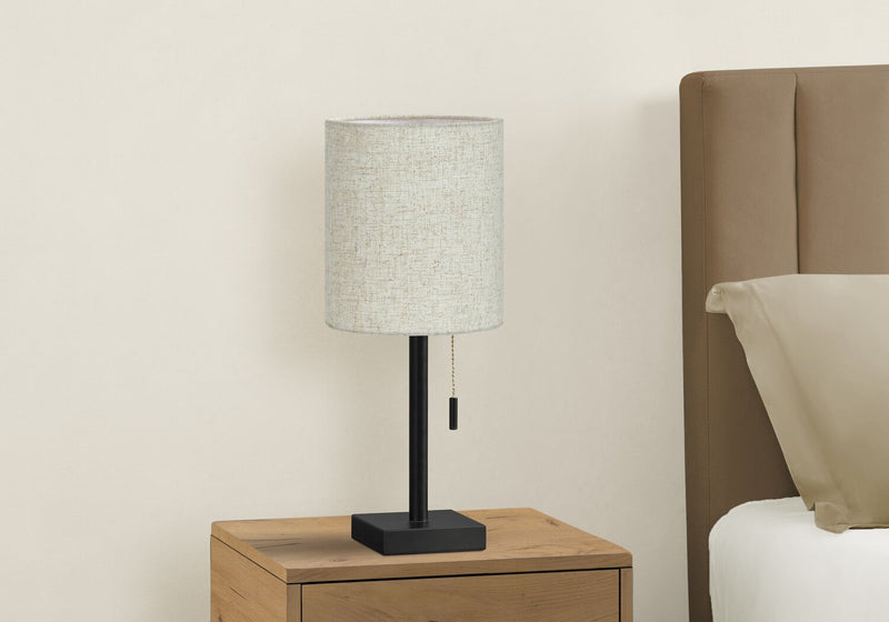 17\" Black Metal 2-Piece Set, with Two Table Lamps and USB Charging