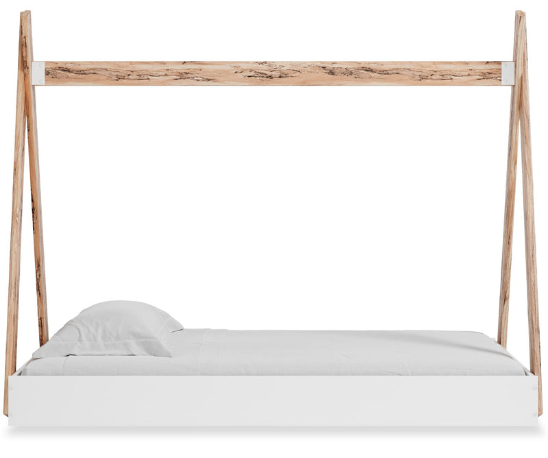 Wolf Platform Tent Bed for Kids, Two-tone White & Natural - Twin Size 