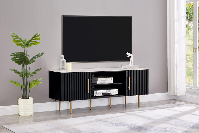 Capri 60” Modern TV Stand with White Sintered Stone Top, Storage and Cable Management for TVs