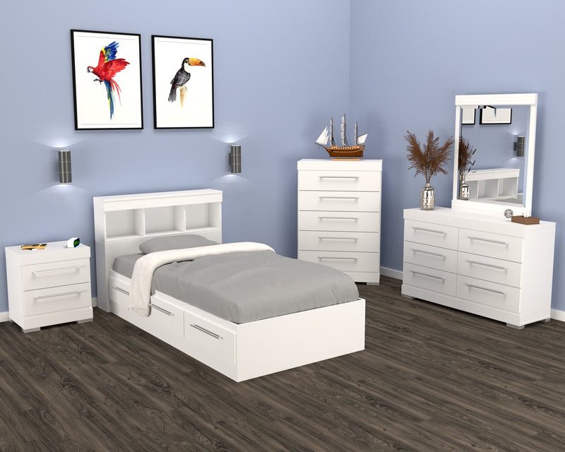 Riley Twin Mates Bed with Bookcase Headboard - White
