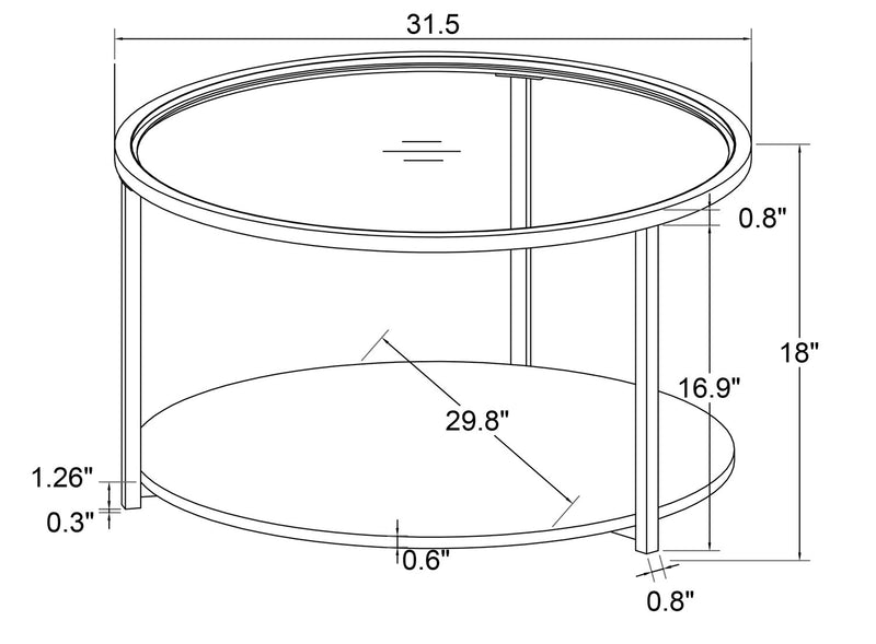 Kendal 31.5\" Modern Round Glass Top Coffee Table - Black
