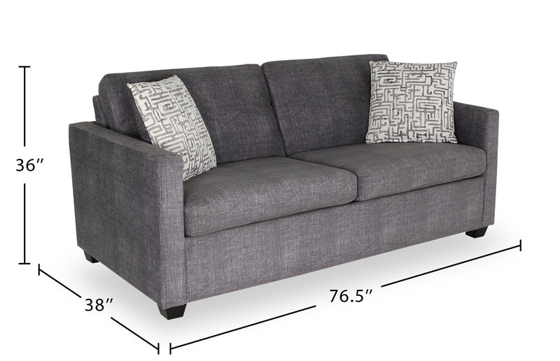 Dynasty Everlee 76.5\" Grey Microsuede Queen-Size Sofa Bed with Memory Foam and Two Accent Pillows