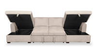 Envy 3-Piece Chenille Fabric Sleeper Sectional with Two Storage Chaises - Almond Beige