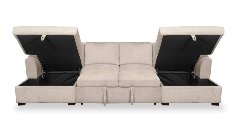 Envy 3-Piece Chenille Fabric Sleeper Sectional with Two Storage Chaises - Almond Beige