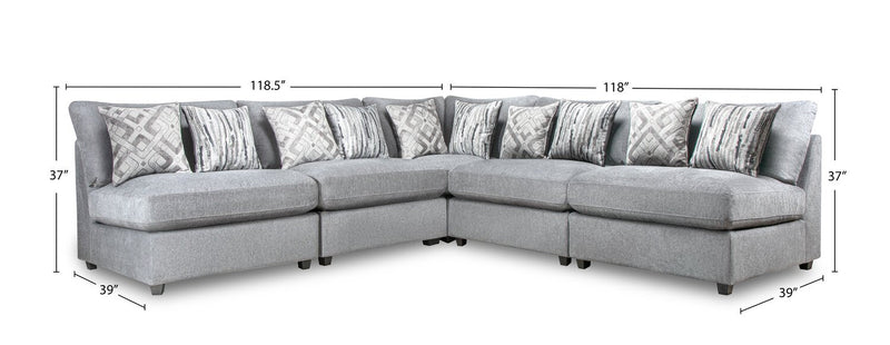 Scott Living Evolve Modular 5-Piece Linen-Look Fabric Armless Sectional with Feather Down Cushions - Grey 