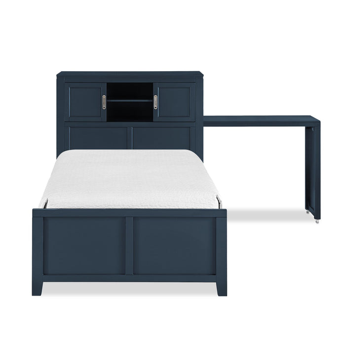 Quinn Twin Bookcase Bed with Desk - Blue