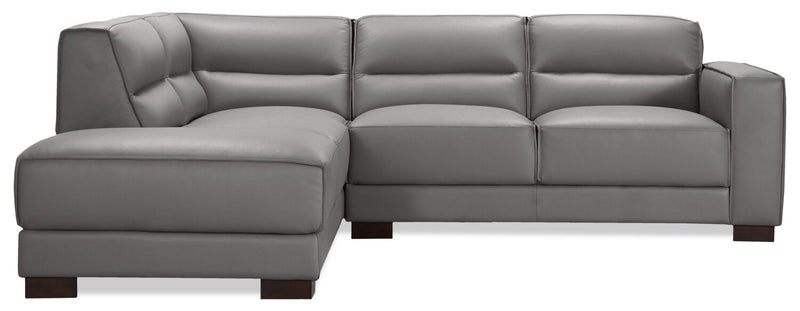 Citadel 2-Piece Left-Facing Top-Grain Genuine Leather Sectional with Wood Legs - Grey 