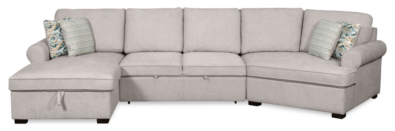 Scott Living Haven 3-Piece Right-Facing Chenille Fabric Cuddler Sleeper Sectional with Storage Chaise - Grey