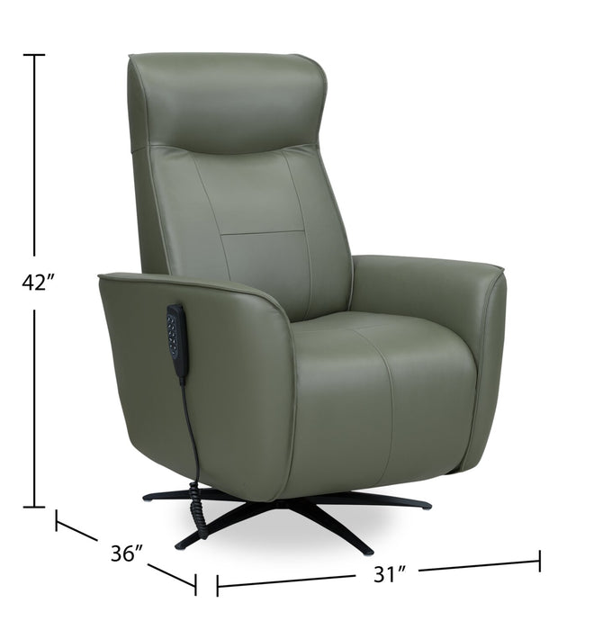 Serene 31\" Green Genuine Leather Power Reclining Massage Chair with Power Headrest and Heated Seat