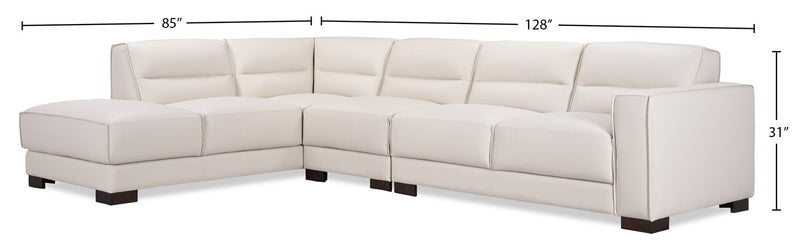 Citadel 3-Piece Left-Facing Top-Grain Genuine Leather Sectional with Rubberwood Legs - Frost White