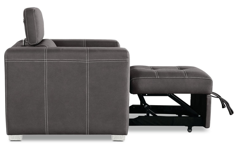 Drake 41.5\" Faux Suede Fabric Chair with Pull-Out Ottoman and Flip-Up Headrest - Cement Grey 