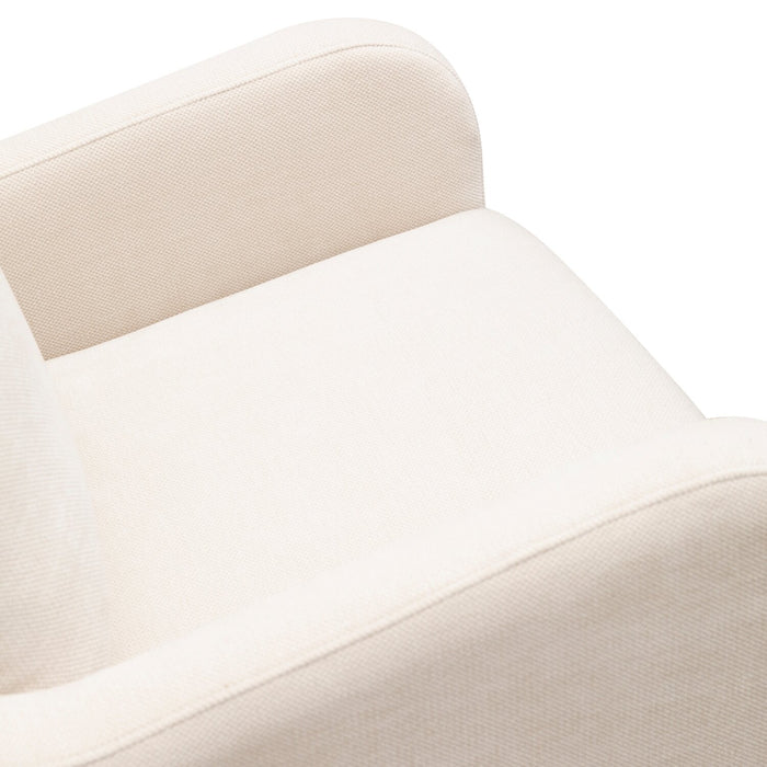 Ellie 29\" Beige Linen-Look Fabric Swivel Glider Accent Chair with Wingback and Recessed Arms 