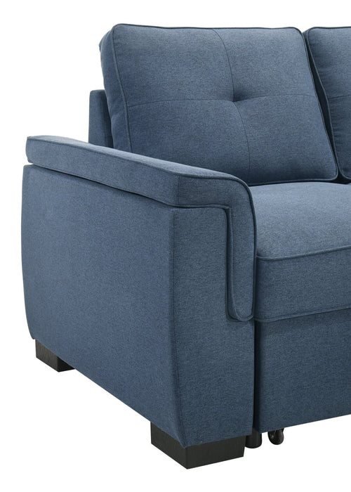 Eden 2-Piece Blue Linen-Look Fabric Sleeper Sectional with Storage Chaise and Removable Back Cushions