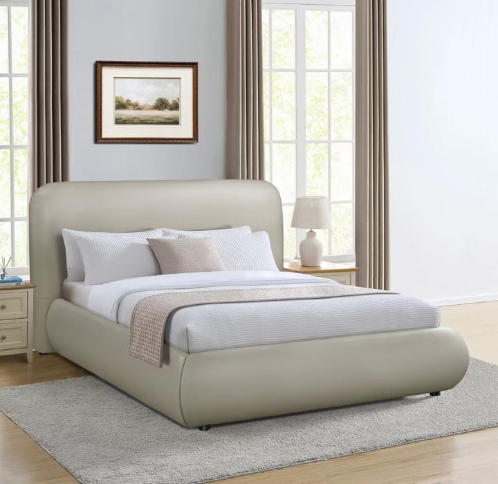 Luka Upholstered Platform Bed in Taupe Vegan Leather - Full Size