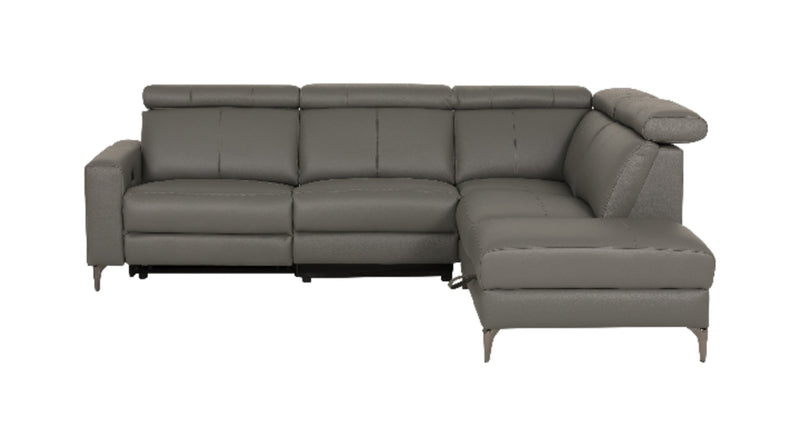Valentino 3-Piece Right-Facing Grey Genuine Leather Power Reclining Sectional with Adjustable Headrests 