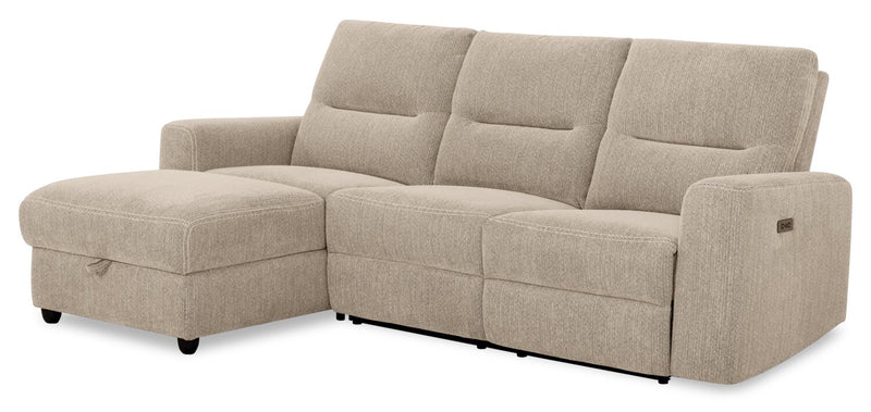 Meadow 2-Piece Left-Facing Taupe Chenille Fabric Power Reclining Sectional with Storage Chaise