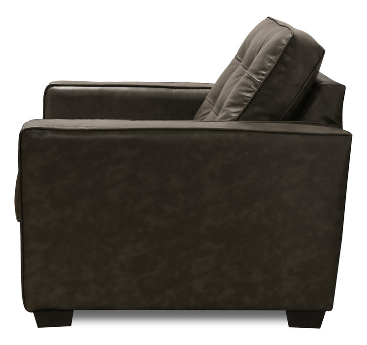 Clare 37\" Genuine Leather Accent Chair with Button Tufting – Charcoal