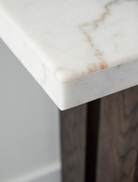 Warwick 52” Solid Wood and Marble Sofa Table – White and Brown Oak