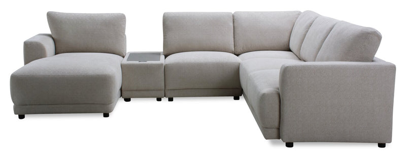 Voyage Modular 6-Piece Left-Facing Fabric Sectional with Console and Removable Back Cushions – Beige