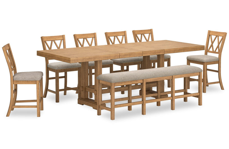 Archer 6pc Counter-Height Dining Package with 72-108\" Extension Table, Bench & 4 Chairs - Light Brown