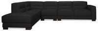 Citadel 3-Piece Left-Facing Top-Grain Genuine Leather Sectional with Rubberwood Legs - Black 