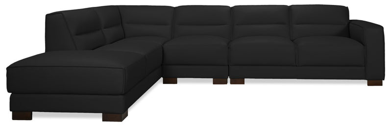 Citadel 3-Piece Left-Facing Top-Grain Genuine Leather Sectional with Rubberwood Legs - Black