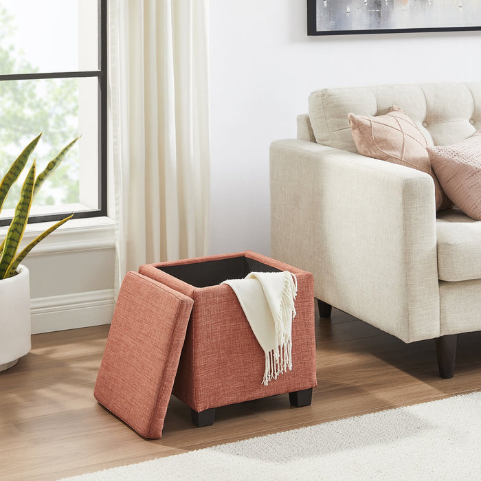 Halifax Square Fabric Storage Ottoman - Orange