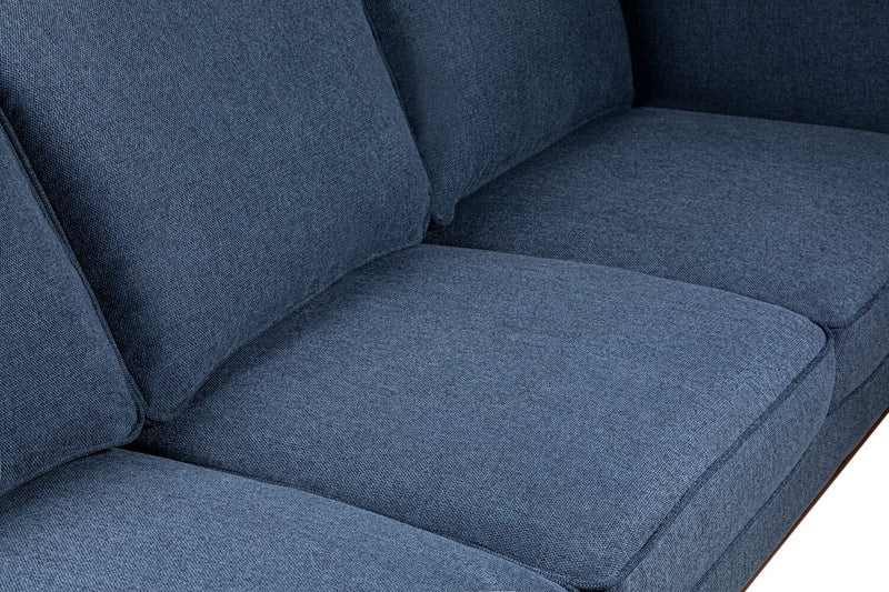 Kort & Co. Kassia 90.6\" Linen-Look Fabric Sofa with Wood Base and Legs - Blue 